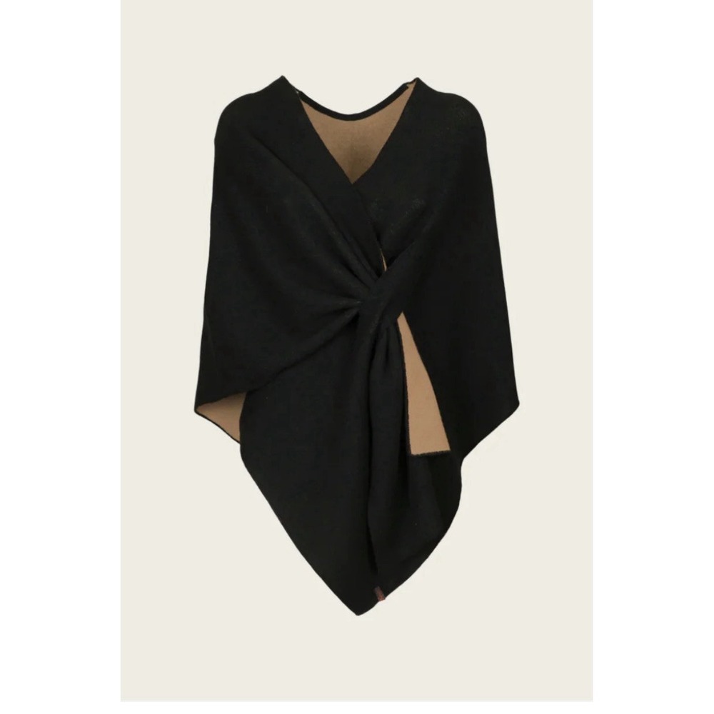 Curling Napoli Firenze Poncho - One Size Made In‎ Italy Black Camel